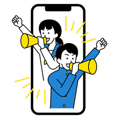 学生の男女が応援するスマホの広告