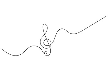 Treble clef continuous line drawing on white background