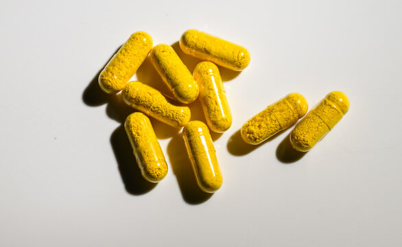 Close up of Berberine Supplement Capsule on White Background