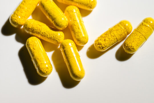 Close up of Berberine Supplement Capsule on White Background
