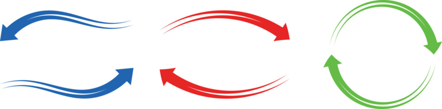 Wavy, curved, and circular arrows representing continuous cycle, flow, and transformation.