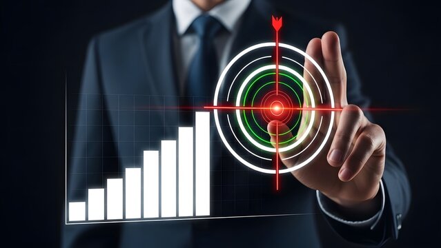 Businessman interacting with futuristic data analysis interface - Powered by Adobe