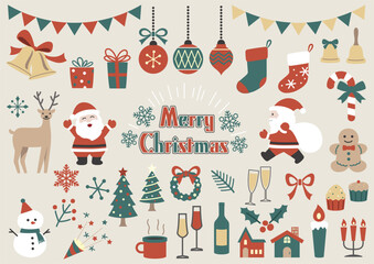 Merry Christmas elements vector flat illustration set isolated Adobe Illustrator Artwork