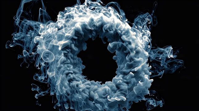 Swirling Smoke Ring Vortex in Dark Atmosphere &ndash; Abstract Fluid Dynamics in Motion
