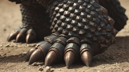 Detailed texture study of a prehistoric reptile's armored claw and scaled skin, showcasing intricate natural patterns.