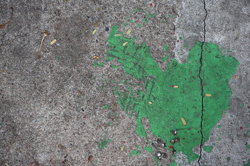 Abstract Texture of Green Paint Splatter on Cracked Concrete Surface