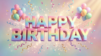 Naklejka premium Happy Birthday 3D Text with Party Theme