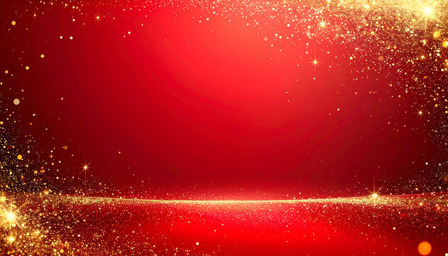 Bright red background, subtle gradient, small gold sparkles around edges, large negative space in center, festive but simple, no text, realistic light