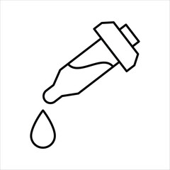 Precision liquid dispenser outline icon representing scientific research, pharmaceutical applications, cosmetic formulations, or laboratory experimentation with a single falling drop