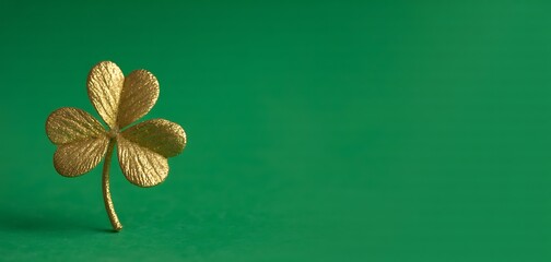 A golden shamrock rests against a vibrant green background