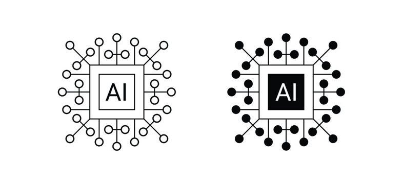 Artificial intelligence icon design emblem collection. AI Circuit chip digital smart mind network symbol vector illustration.