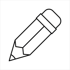 Vector outline icon of a classic pencil with a sharp tip and eraser, ideal for education, writing, drawing, and office graphic designs
