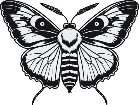 A moth as a night lighting consultant holding a lamp icon, symmetrical wings minimal, flat vector art, clean edges, limited colors, thick black outline, no texture, no lighting, illustrator style, whi