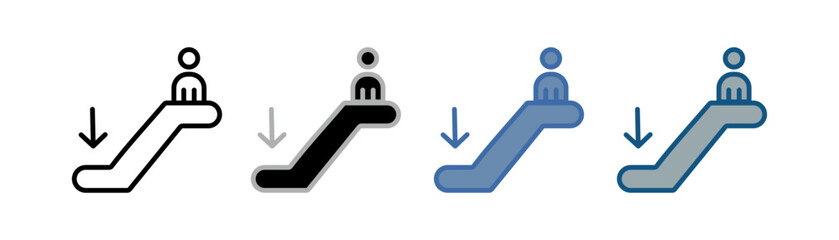 
escalator down icon set multiple style collection with downward staircase design