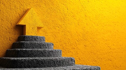 Realistic Stone Stairway Ascending to Arrow Shaped Opening in Yellow Wall