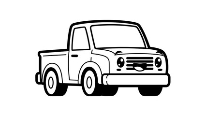 Vintage Pickup Truck Simple Line Art.