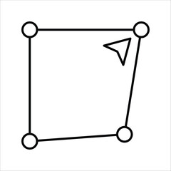 Vector graphic path editing tool icon, symbolizing the precise manipulation of digital shapes using anchor points and a cursor in creative design software