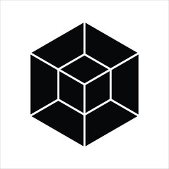 Abstract geometric cube icon with nested outlines, creating an optical illusion. Minimalist graphic symbol representing structure, complexity, and interconnectedness