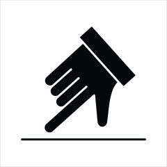 Simple vector illustration depicting a hand pointing down, with an extended index finger touching a horizontal line, perfect for indicating direction, selection, or drawing attention