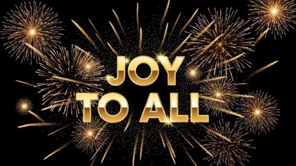 Golden Joy To All message surrounded by festive fireworks on dark background.