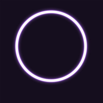 A vibrant  purpel neon circle dominates a completely black background creating contrast