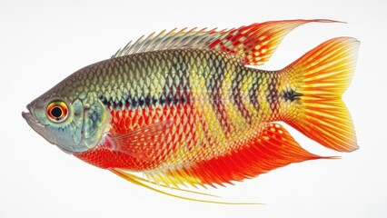 Vibrant freshwater tropical aquarium fish isolated on white background.