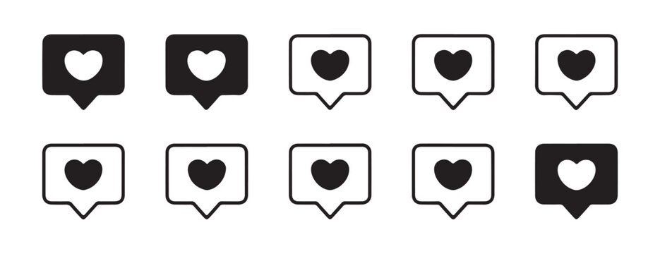 Heart in speech bubble like icon vector collection for social networking and digital design
