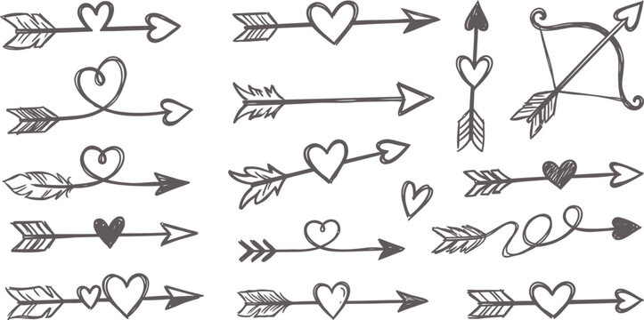 Cupid arrows collection hand drawn vector graphic design elements