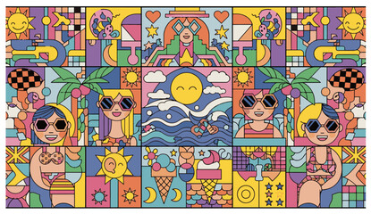 Colorful abstract summer illustration with playful beach theme © Indukayam