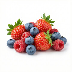 Obraz premium loose handful of mixed berries (e.g., blueberries, raspberries, strawberries) casting a uniform soft shadow