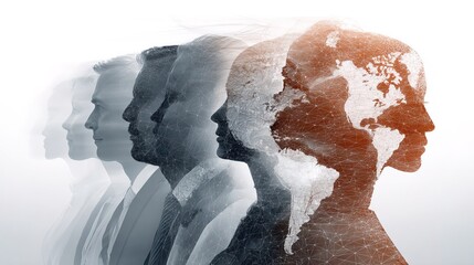 Creative Double Exposure Profile Silhouette with World Map and Global Network