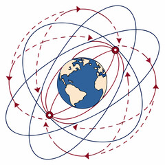 3 D orbital mechanics mesh around Earth with red and blue lines © murad