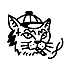 Edgy Street Style Cat Smoking with Beanie Tattoo Illustration © Dani
