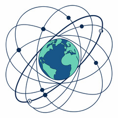 3 D orbital mechanics mesh around Earth with white background © murad