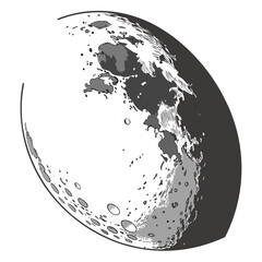 Grayscale moon with craters and shadow lunar surface