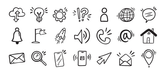 Contact doodle hand drawn icon. Isolated communication signs for business © Yanka