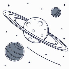 Planet with dual moons and ring system in space astronomy © murad