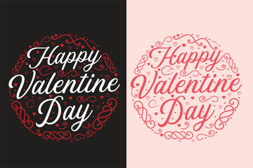 Happy Valentine's Day lettering card. Valentine pink and red quotes round badge. Groovy retro vintage hippie 800s 90s aesthetic message. Cute love hearts concept text shirt design and print vector