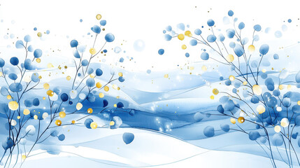 Elegant Winter Landscape with Blue and Gold Abstract Elements