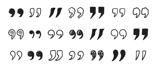 Fototapeta premium Quotation mark doodle hand drawn set. Quotation marks drawing for quotes template