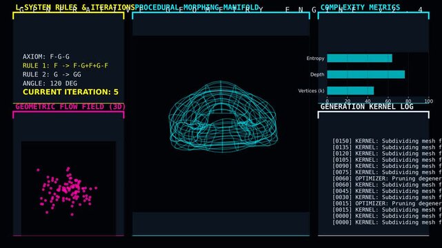 Geometric Evolution System Visualizing Algorithmic Growth and Structural Patterns Dashboard 