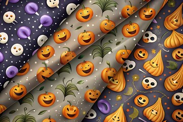Halloween wrapping paper with pumpkins ghosts and candy