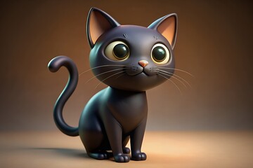 Cute cartoon black cat with big eyes and playful expression