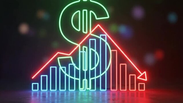 Glowing symbol with rising and falling chart, indicating market trends.