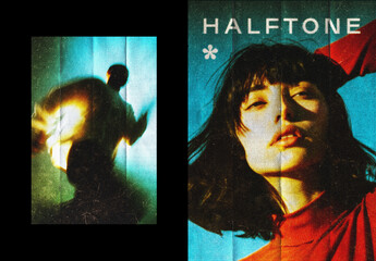 Halftone Folded Poster Photo Card Effect Mockup