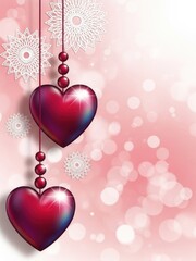 Beautiful red hanging hearts with pink background