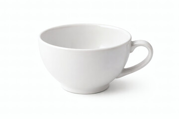 White ceramic teacup with handle on a white background image