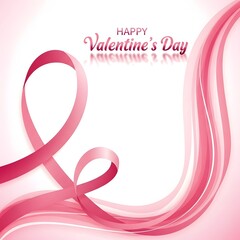 pink background with ribbon and text happy valentines day