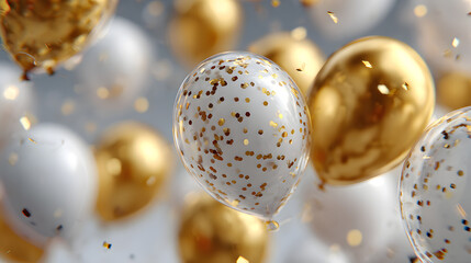 gold white transparent balloon confetti background for graduation birthday happy new year opening sale, high quality image