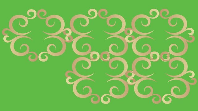 draw scenery of three flower pot decorate with green leaf enclose by golden frame in rectangle shape on abstract green screen background
